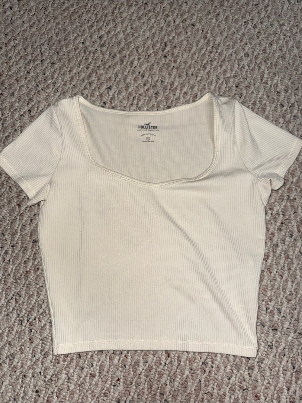 Hollister Cream Ribbed Scoop-Neck Short Sleeve Crop Top